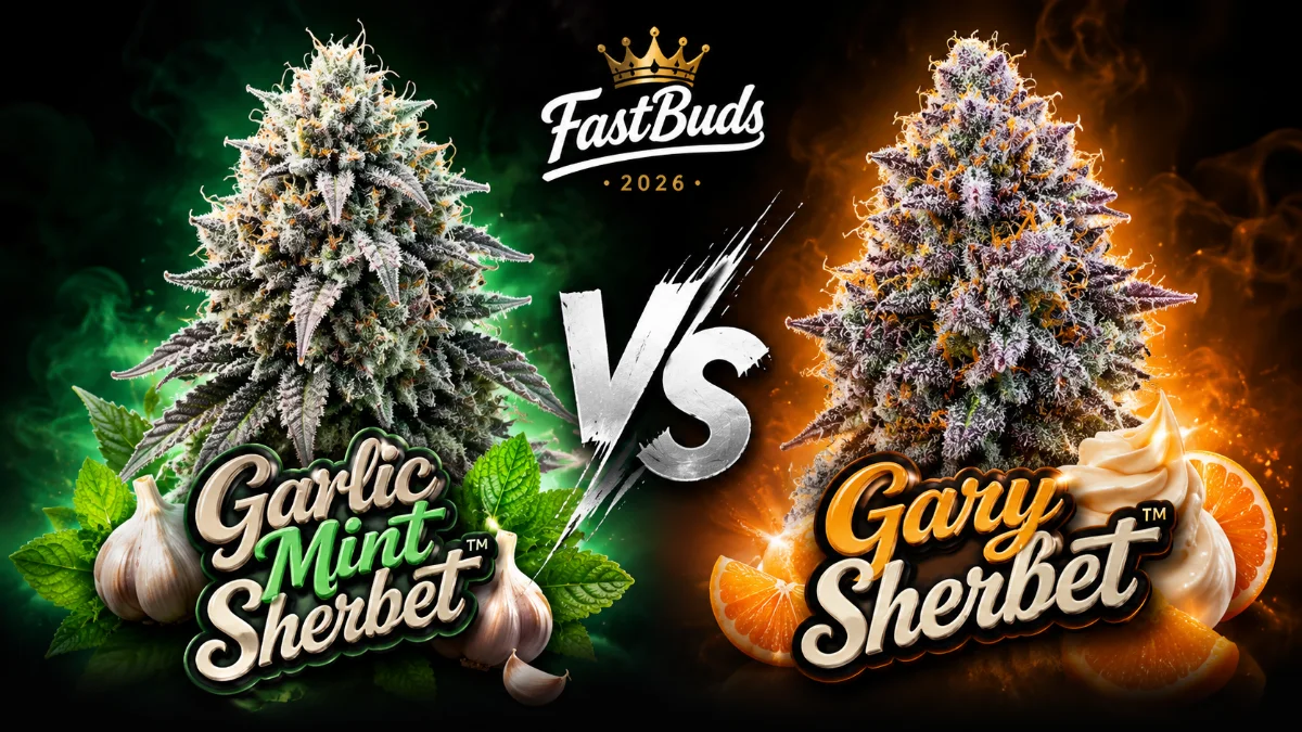 Fast Buds Garlic Mint Sherbet™ und Gary Sherbet™ – Übersicht der beiden Cannabissorten mit Hinweis auf 15 % Rabatt und Gutscheincode 42frens