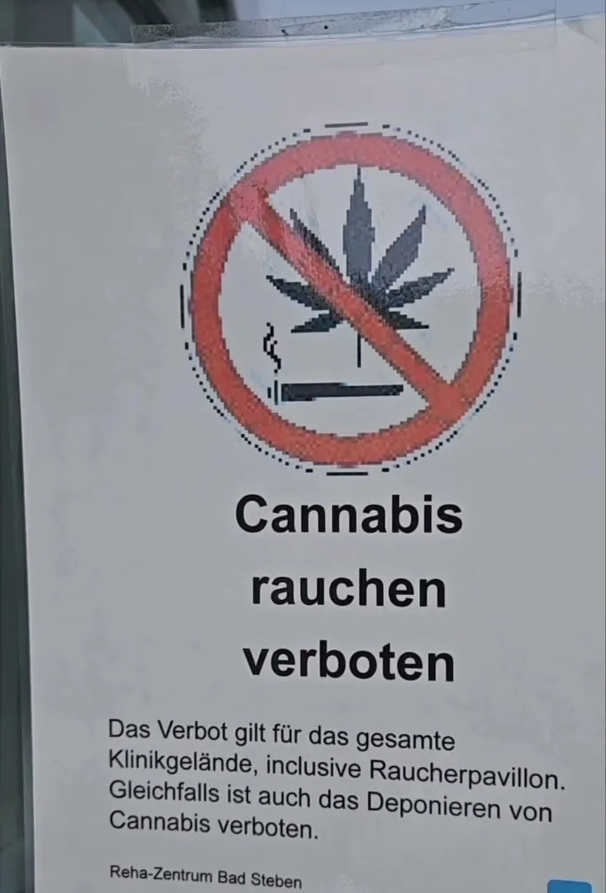 Cannabis Rauchen Verboten, Warnhinweis der Reha-Klink Bad Steben