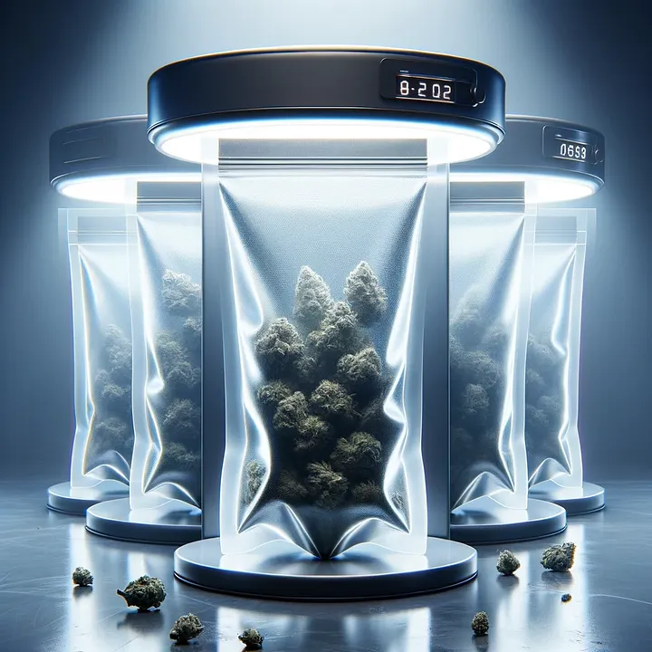 "Cannabis richtig lagern in modernen Vakuumgläsern mit LED-Beleuchtung und digitaler Anzeige für optimale Aufbewahrung"