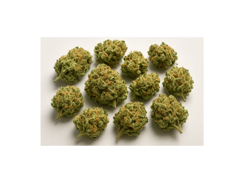 Verschiedene Cannabis Buds 2025 – moderne Nahaufnahme neuer Strains mit sichtbaren Trichomen